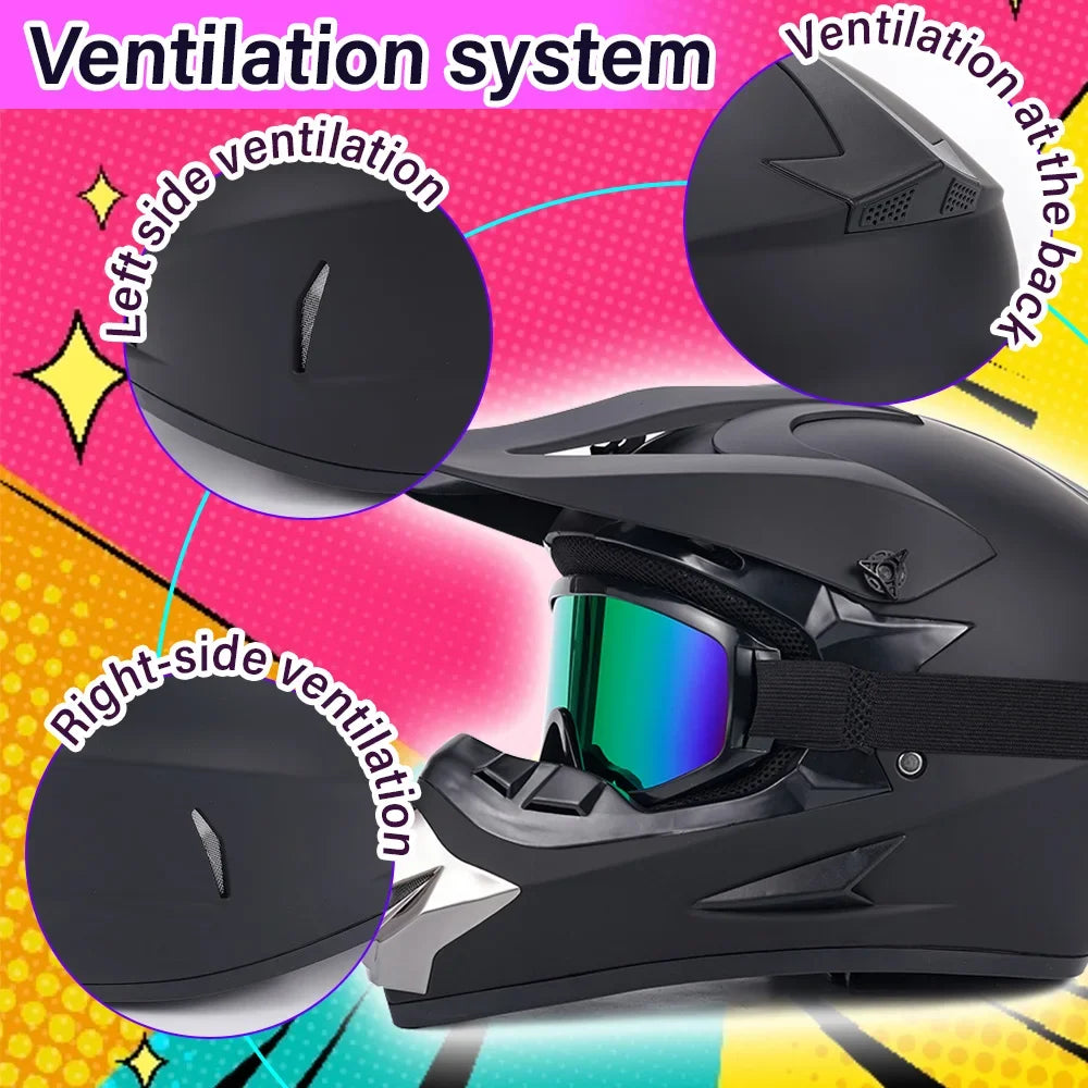 Off Road Motorcycle Full Face Helmet Set Goggles Mask DOT