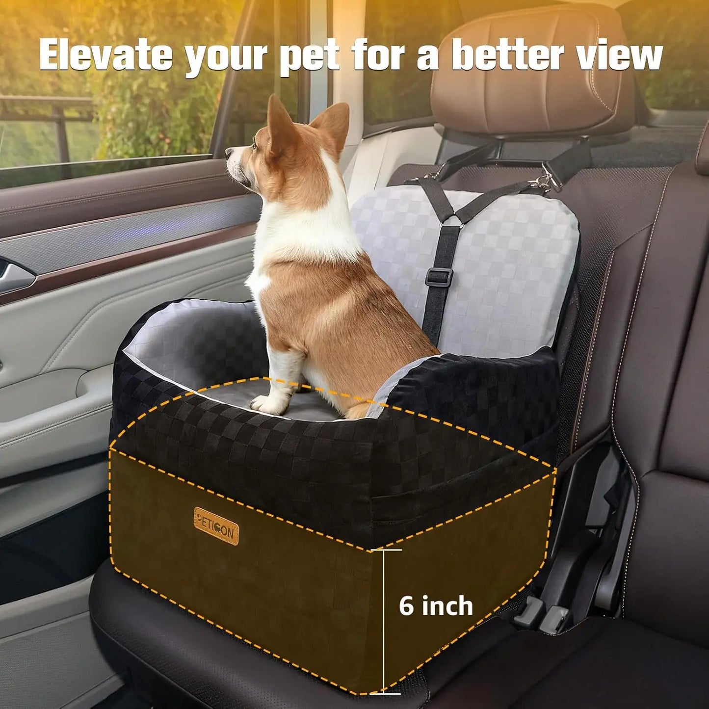 Waterproof Dog Car Seat with Memory Foam, Y-Shape Safety Belt for Small Medium Dogs up to 26 lbs