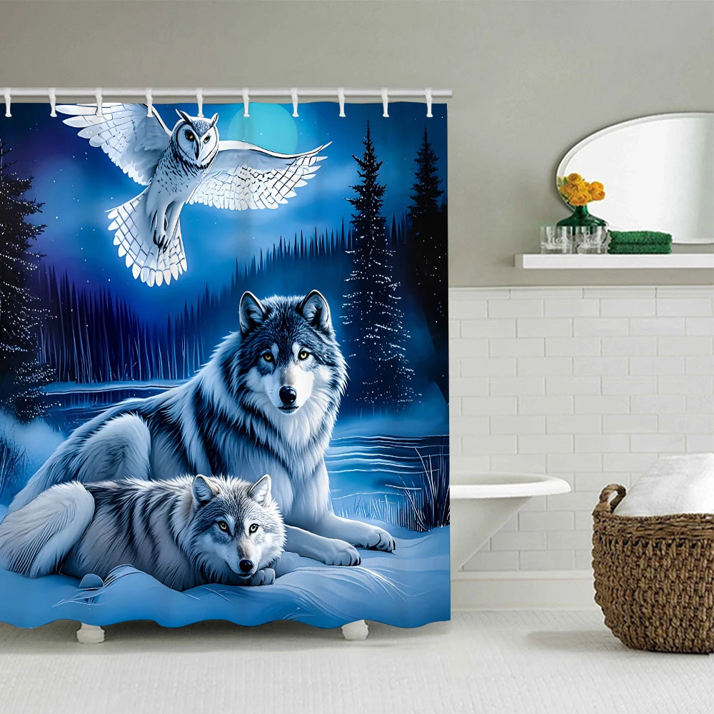 Snow Wolf Bathroom Four-piece Set - Avant-garde Waterproof Shower Curtain, creating a complete bathroom kit