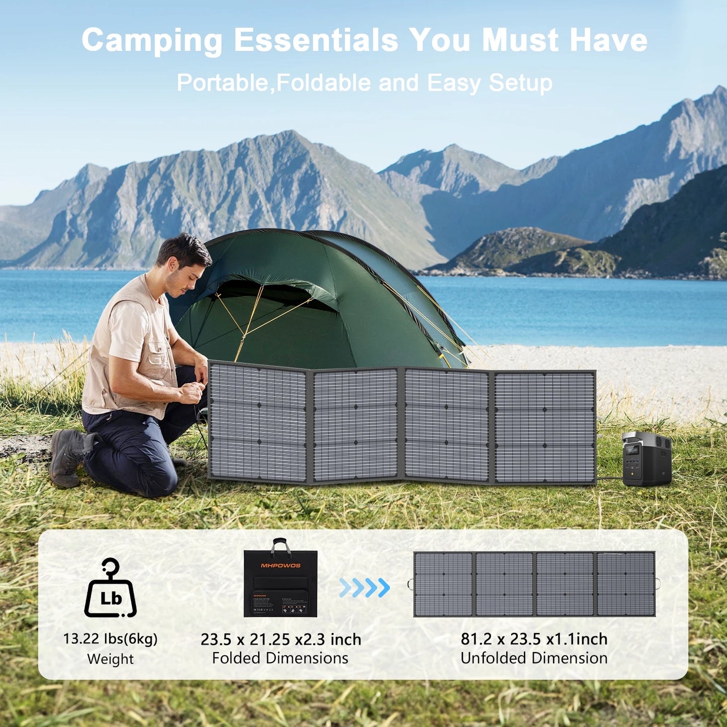 MHPOWOS 220W Foldable Solar Panel Charger For Outdoor Use
