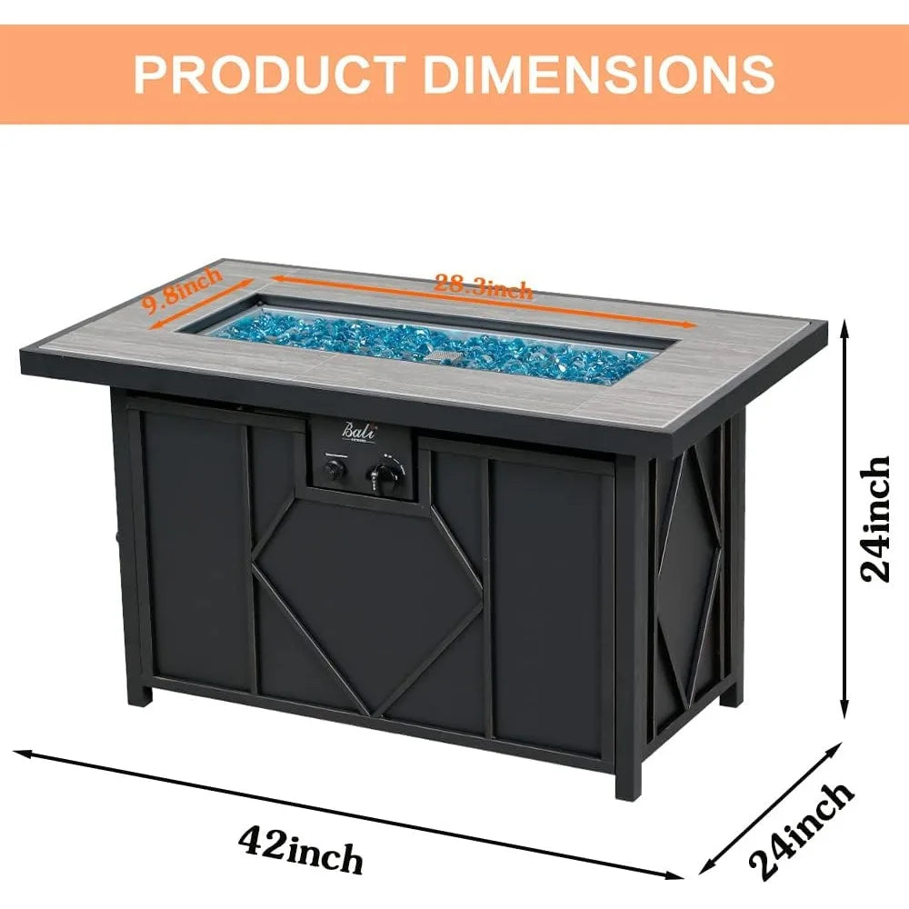 Fire Pit Table Propane Gas Firepit Rectangular Fire Table 42In 60,000 BTU for Outside Patio Backyard Deck Balcony