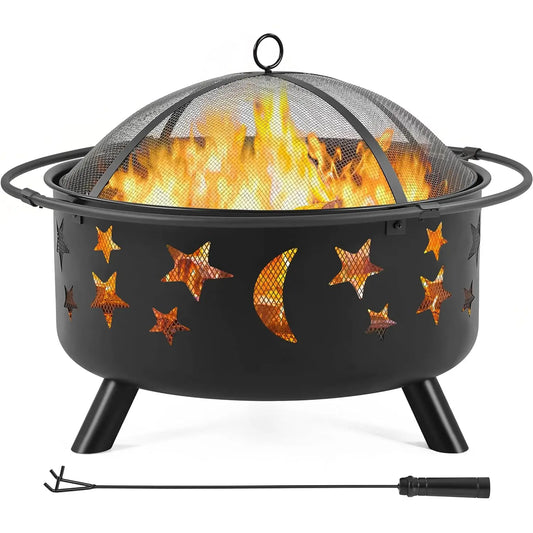 Fire Pit 30in Fire Pits for Outside Wood Burning Outdoor Fireplace with Spark Screen, Poker for Bonfire Patio, Customized