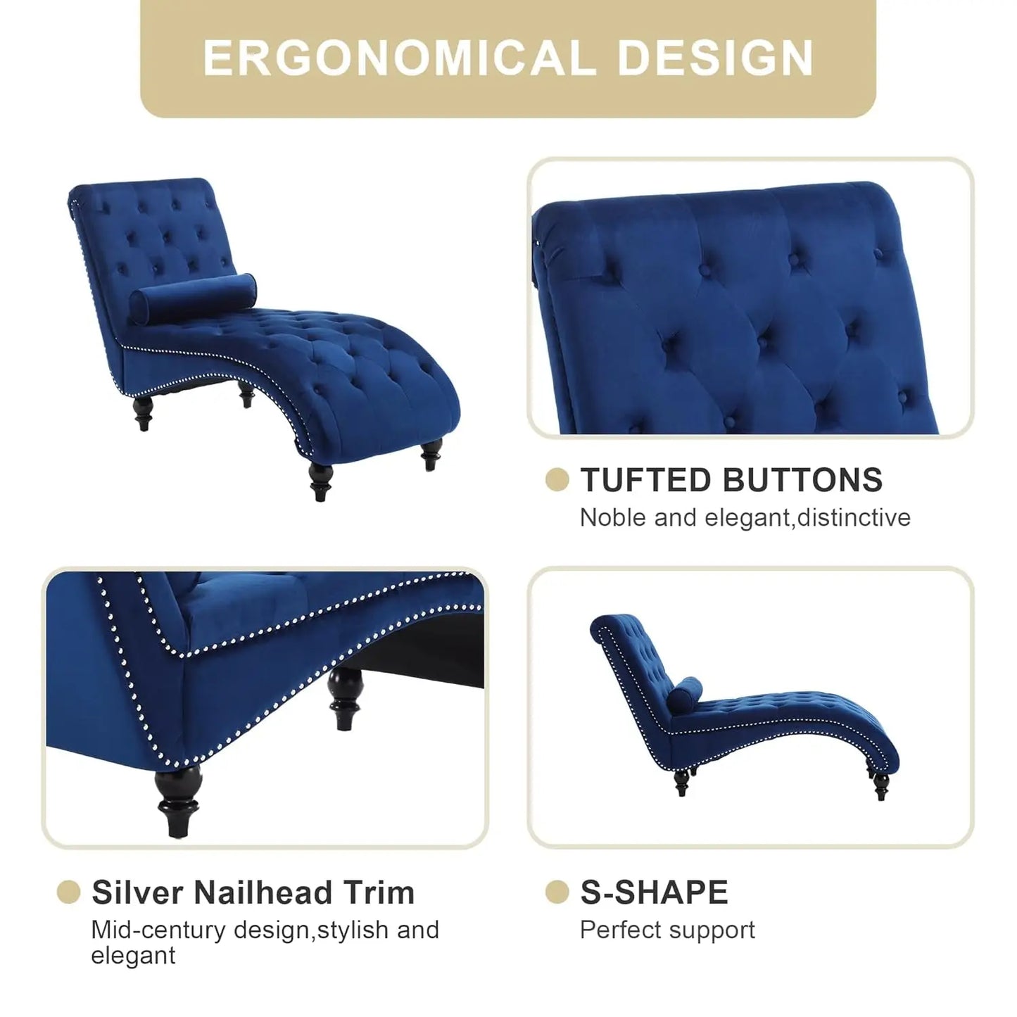 Velvet Chaise Lounge Indoor Upholstered Chair With Pillow