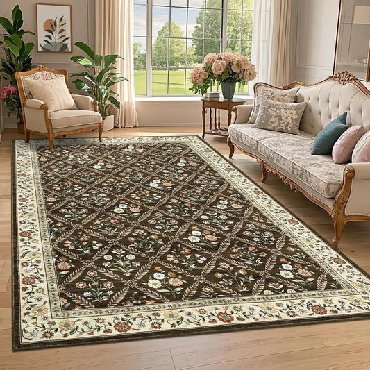Washable Area Rugs for Living Room Soft Low-Pile Non-Slip Carpet Vintage Floor Rug for Bedroom Dining Room Home Office