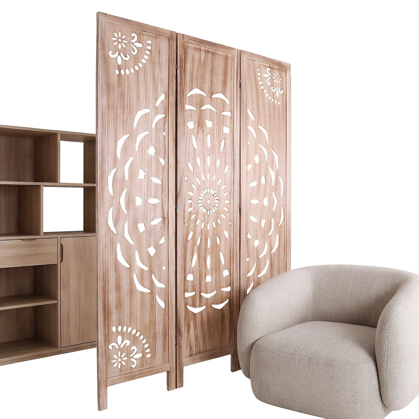LAIMANEI Boho Wood Room Divider Privacy Screen Indoor Patio