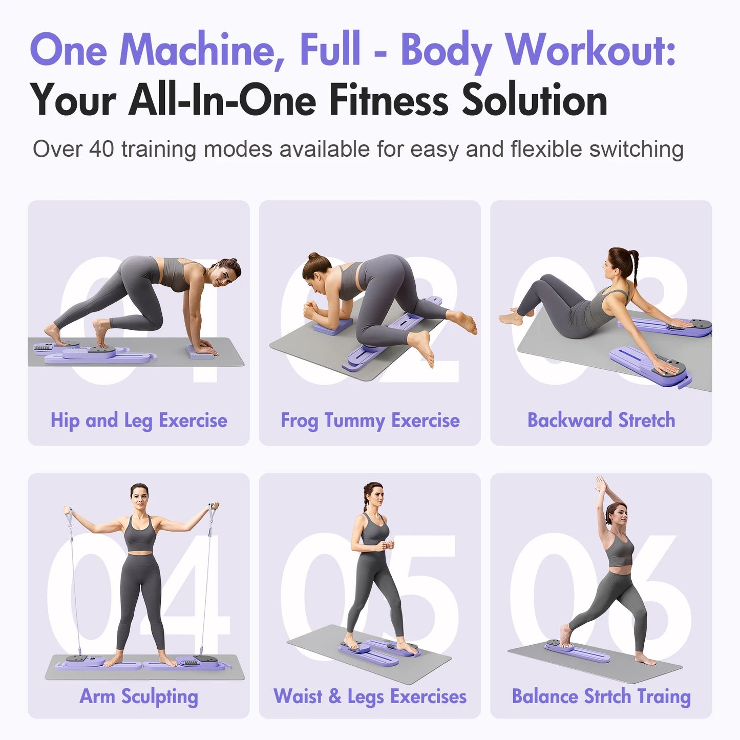 Portable Pilates Reformer Board With LCD Display And Resistance Bands