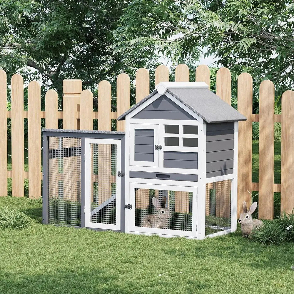 Wooden Rabbit Hutch Waterproof With Pull Out Tray Indoor Outdoor