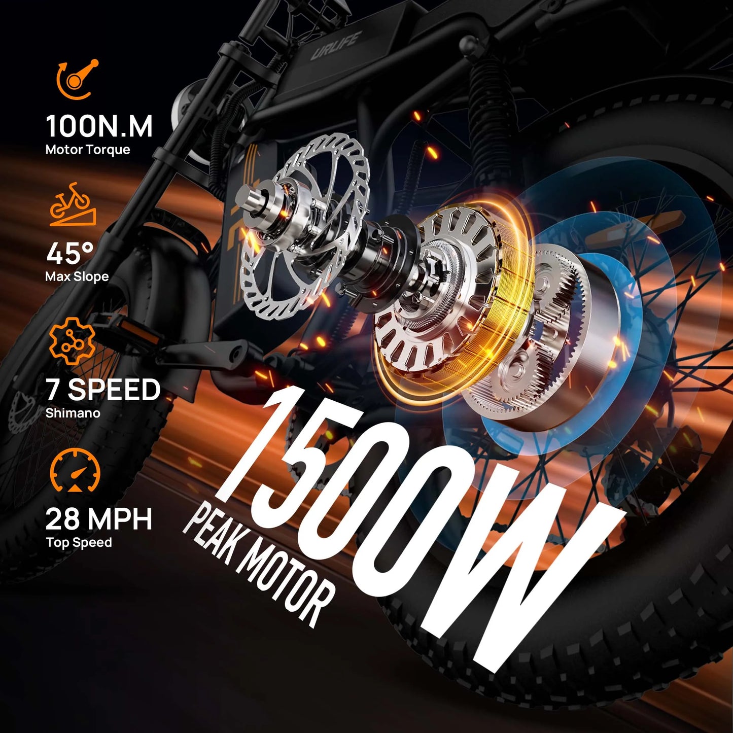 URLIFE 1500W Peak Electric Mountain Bike 48V Removable Battery 28MPH Fat Tire