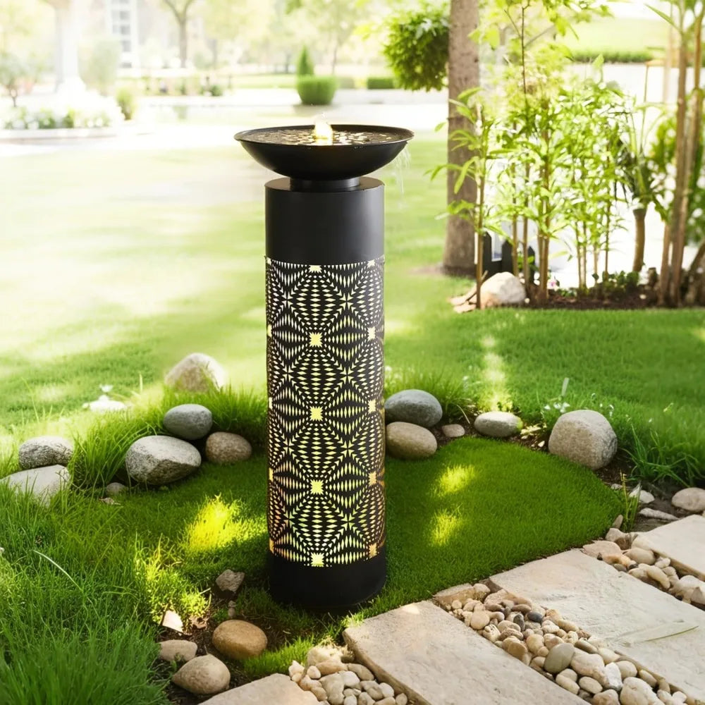 Metal Bird Baths for Outdoors 36 H, Outside Garden Birdbath & Water Fountain with LED Lights, Water Feature