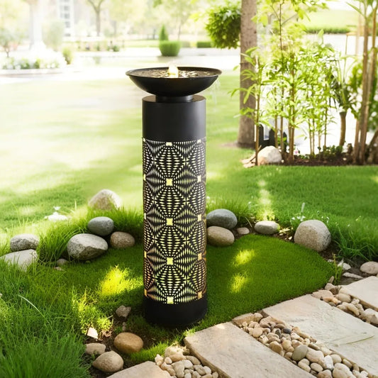 Metal Bird Baths for Outdoors 36 H, Outside Garden Birdbath & Water Fountain with LED Lights, Water Feature