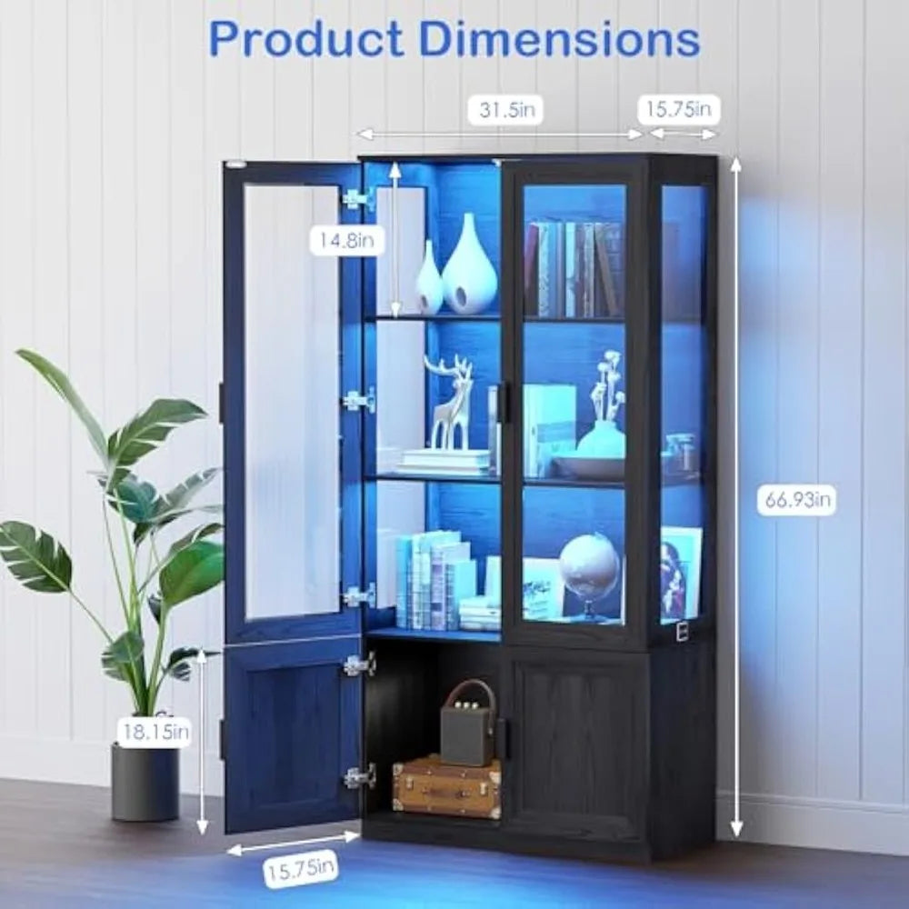 XMSJ Display Cabinet With Acrylic Doors And LED Curio Shelf