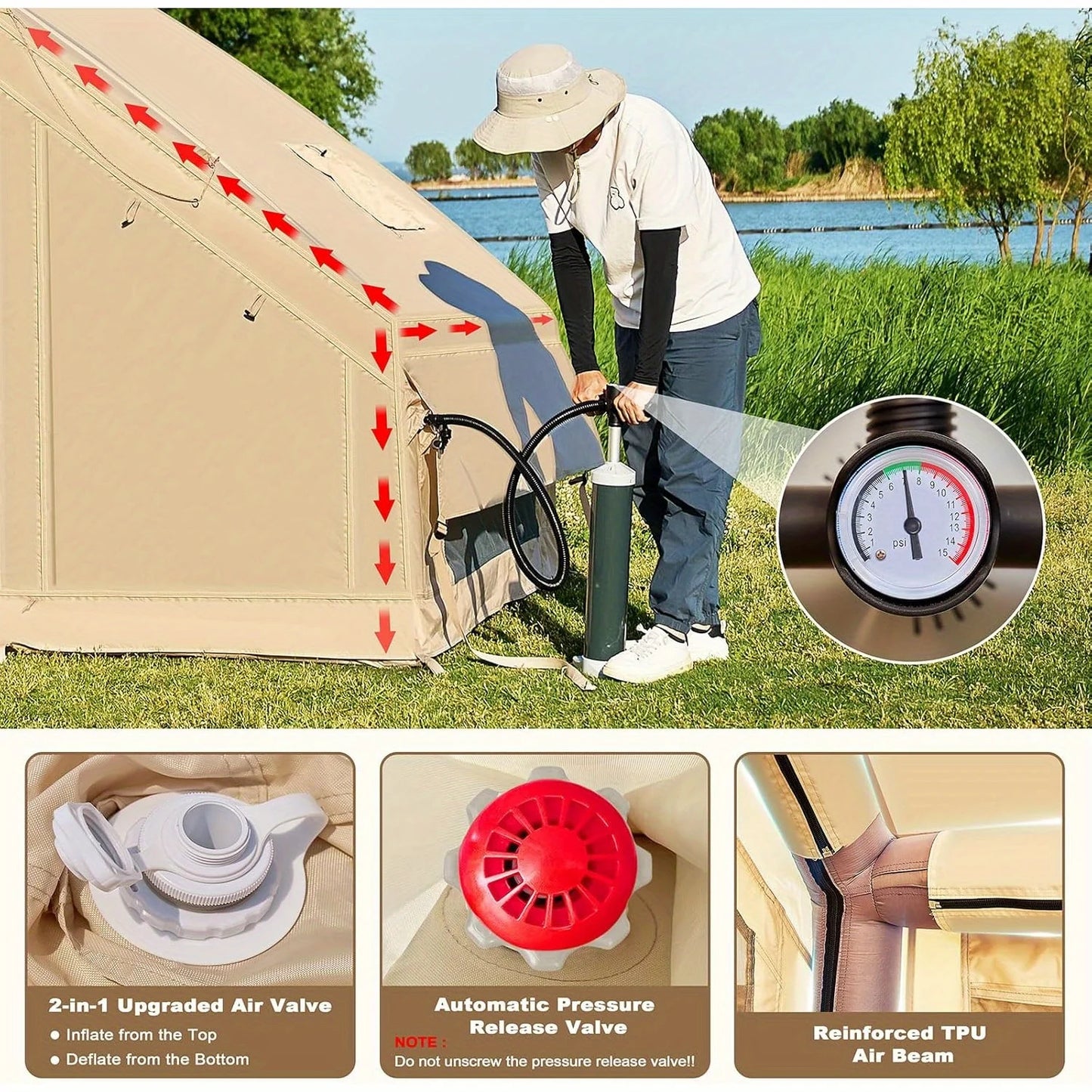 Inflatable Family Tent For Up To Six With Skylight And Waterproof Oxford Cloth
