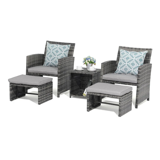 5 Piece Patio Set Wicker Outdoor Conversation Chair And Ottoman
