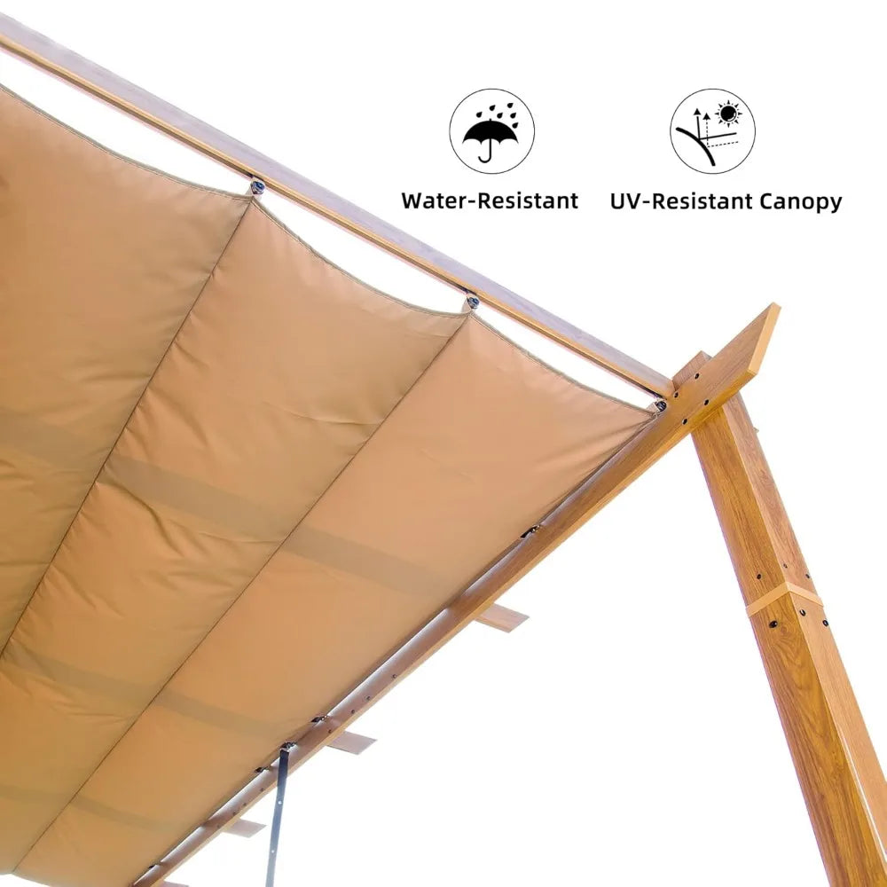 Outdoor Retractable Pergola Against Wall Sun Shade Canopy Metal Frame Patio Deck Garden Backyard Wood Look, Custom
