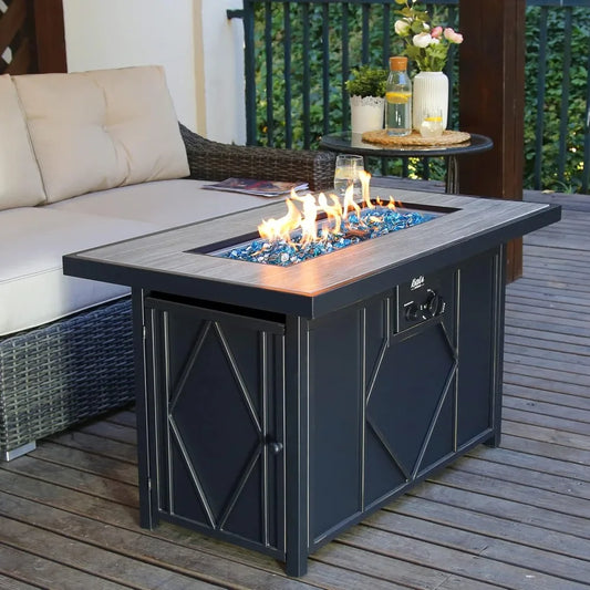 Fire Pit Table Propane Gas Firepit Rectangular Fire Table 42In 60,000 BTU for Outside Patio Backyard Deck Balcony