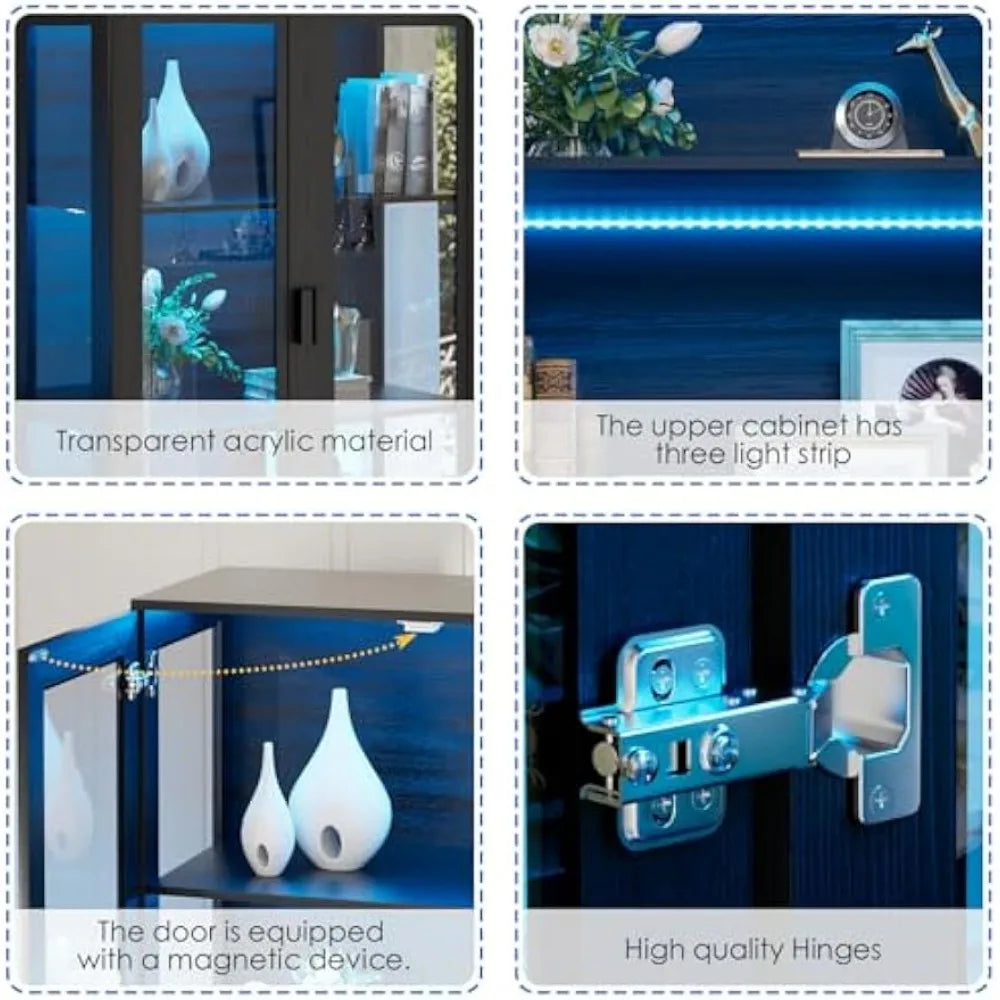 XMSJ Display Cabinet With Acrylic Doors And LED Curio Shelf