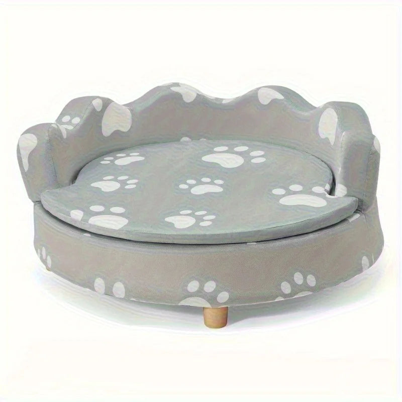 EROMMY 26'' Raised Dog Sofa Bed for Small & Medium Dogs – Comfortable Couch with 3-Sided Backrest & Foam Base, Gray