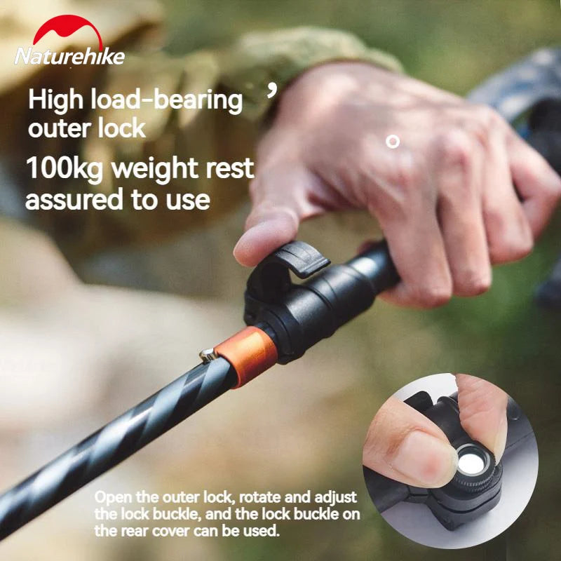 Naturehike Outdoor Climbing Pole 5-Section Carbon Fiber Aluminum Alloy Ultralight Trekking Sticks Walking Stick Camping Supplies
