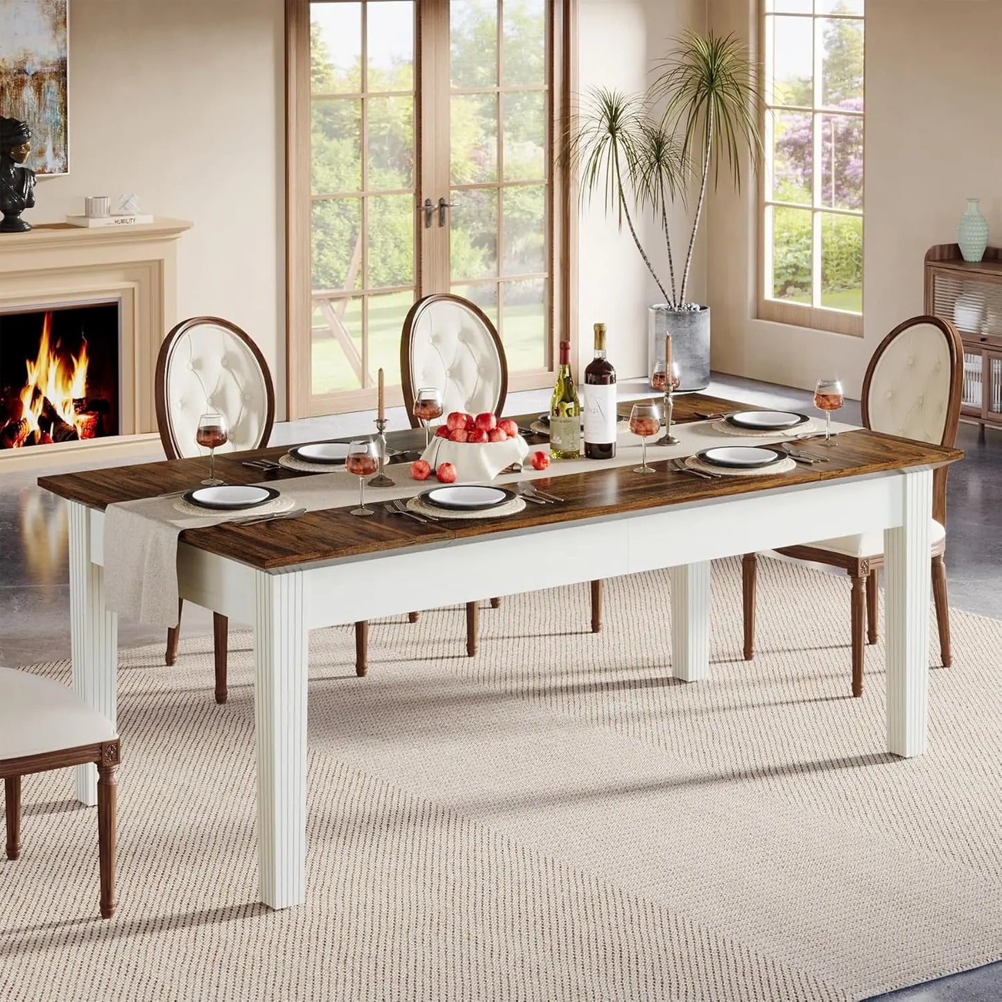 Modern Farmhouse Dining Table With Solid Wood Legs
