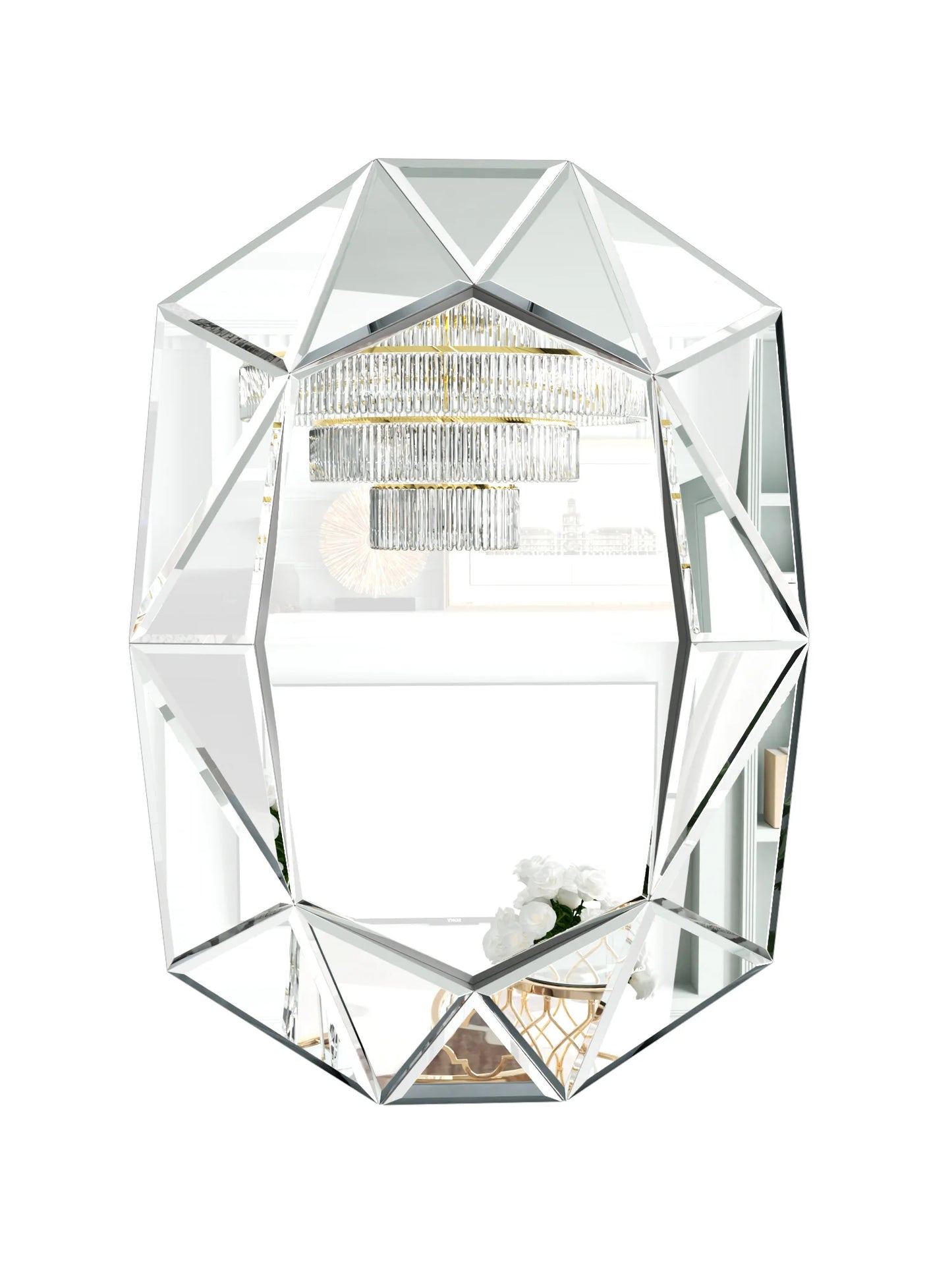 Wisfor Stylish Irregular Silver Glass Wall Mirror With Beveled Diamond Edge