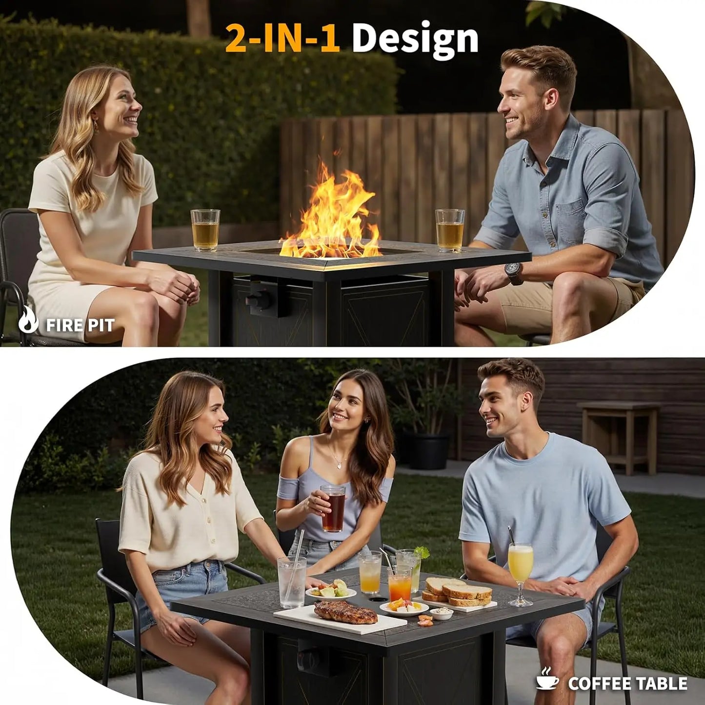 Premium Ceramic Tabletop Propane Fire Pit 50000 BTU With Lid And Lava