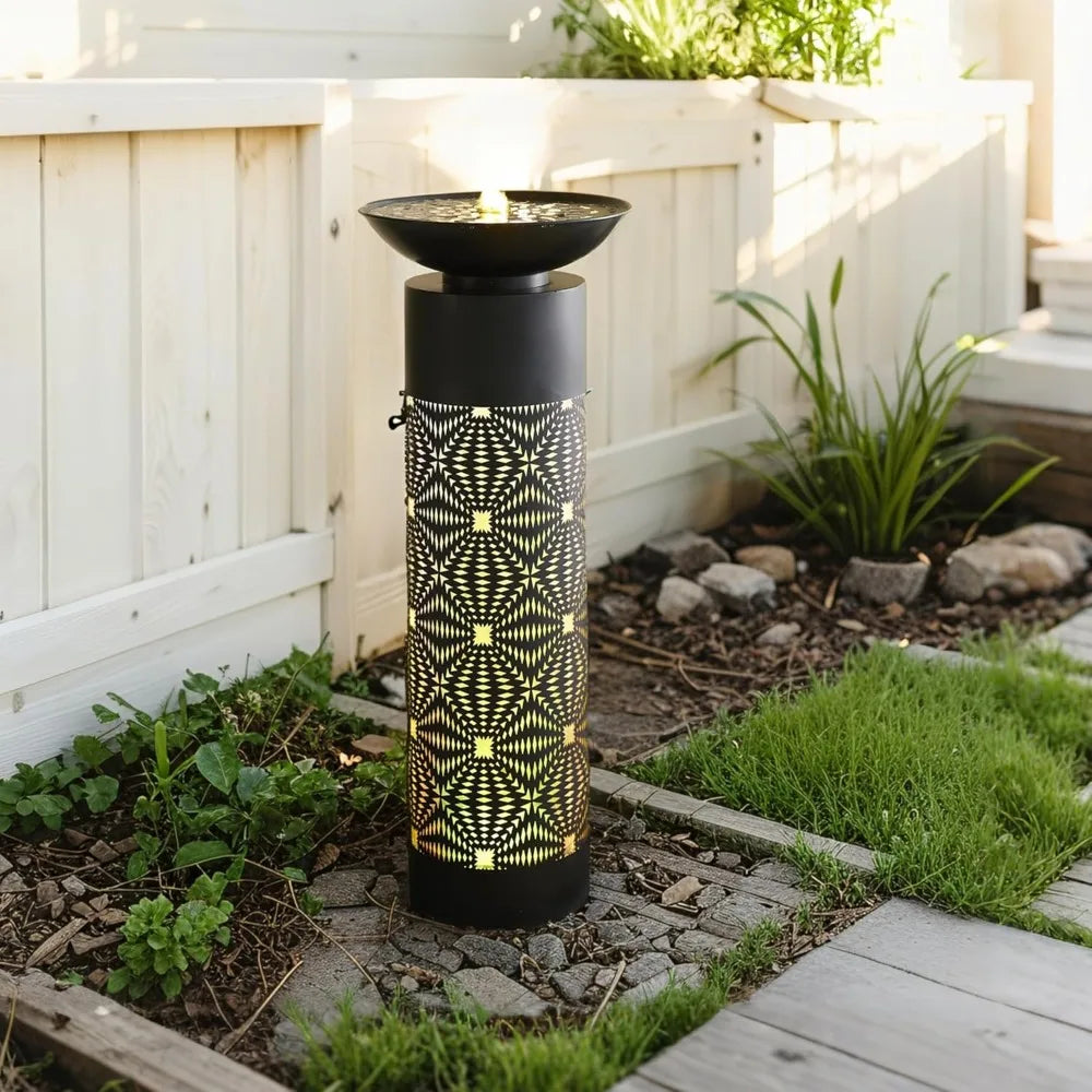 Metal Bird Baths for Outdoors 36 H, Outside Garden Birdbath & Water Fountain with LED Lights, Water Feature