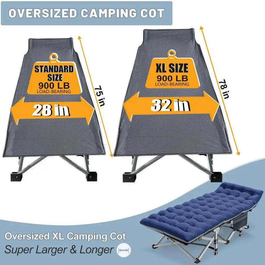 Portable Folding Camping Cot With Pad For Outdoor Travel