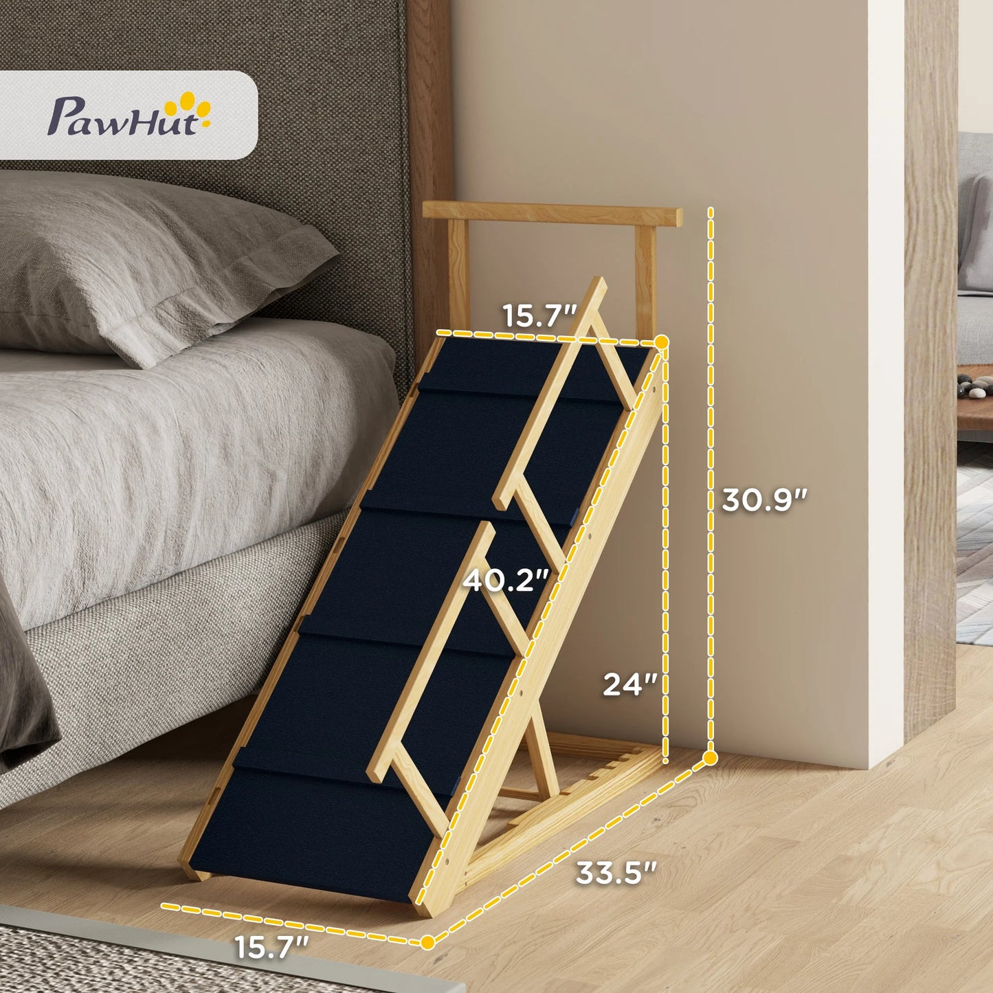 Adjustable Wooden Dog Ramp for Bed and Couch Foldable Pet Ramp with Non Slip Mat for Large Senior Dog Up To 88 Lbs Easy Assembly