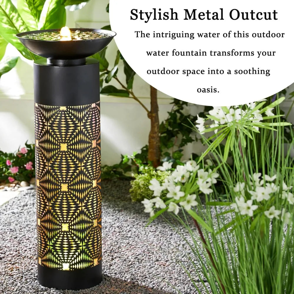 Metal Bird Baths for Outdoors 36 H, Outside Garden Birdbath & Water Fountain with LED Lights, Water Feature