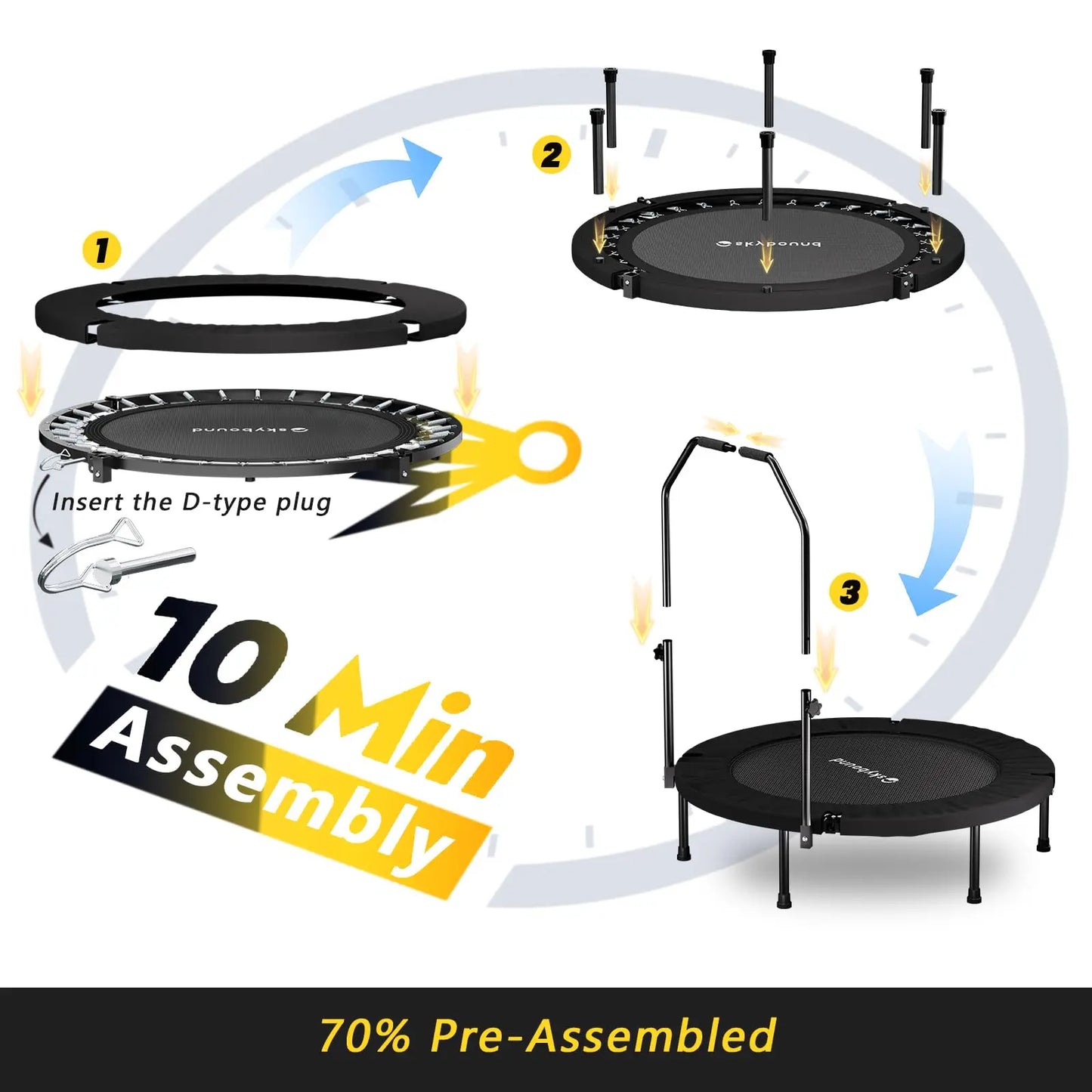 Rebounder Trampoline For Adults With Adjustable U-Bar Handle