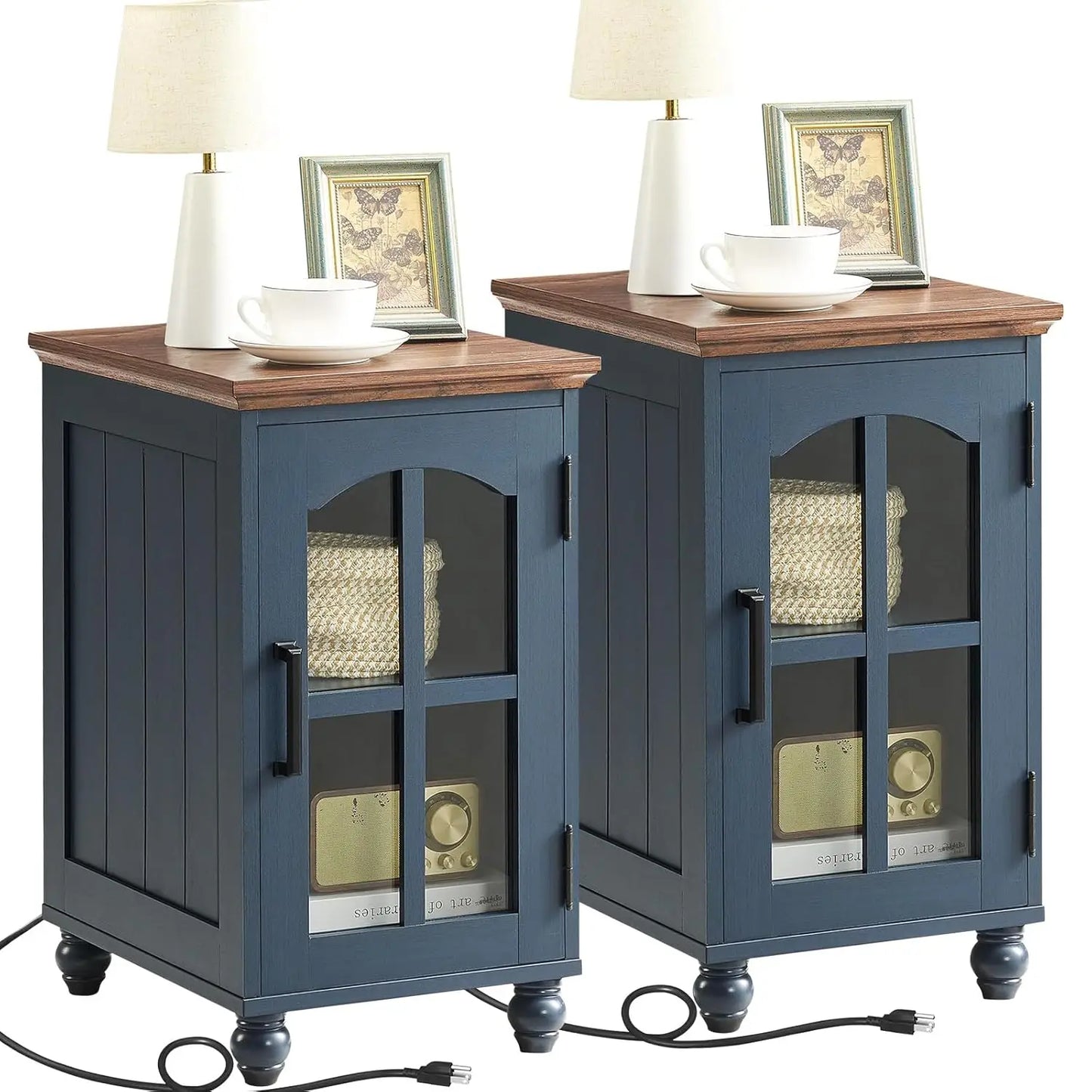 HUANZHUANG Narrow Side Table Set Of 2 With Charging Station