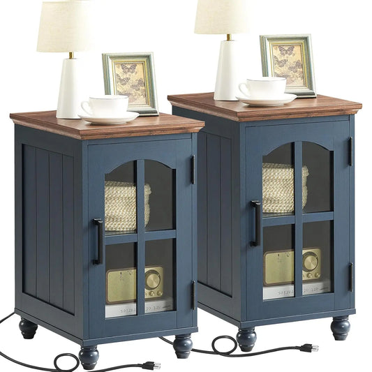 HUANZHUANG Narrow Side Table Set Of 2 With Charging Station