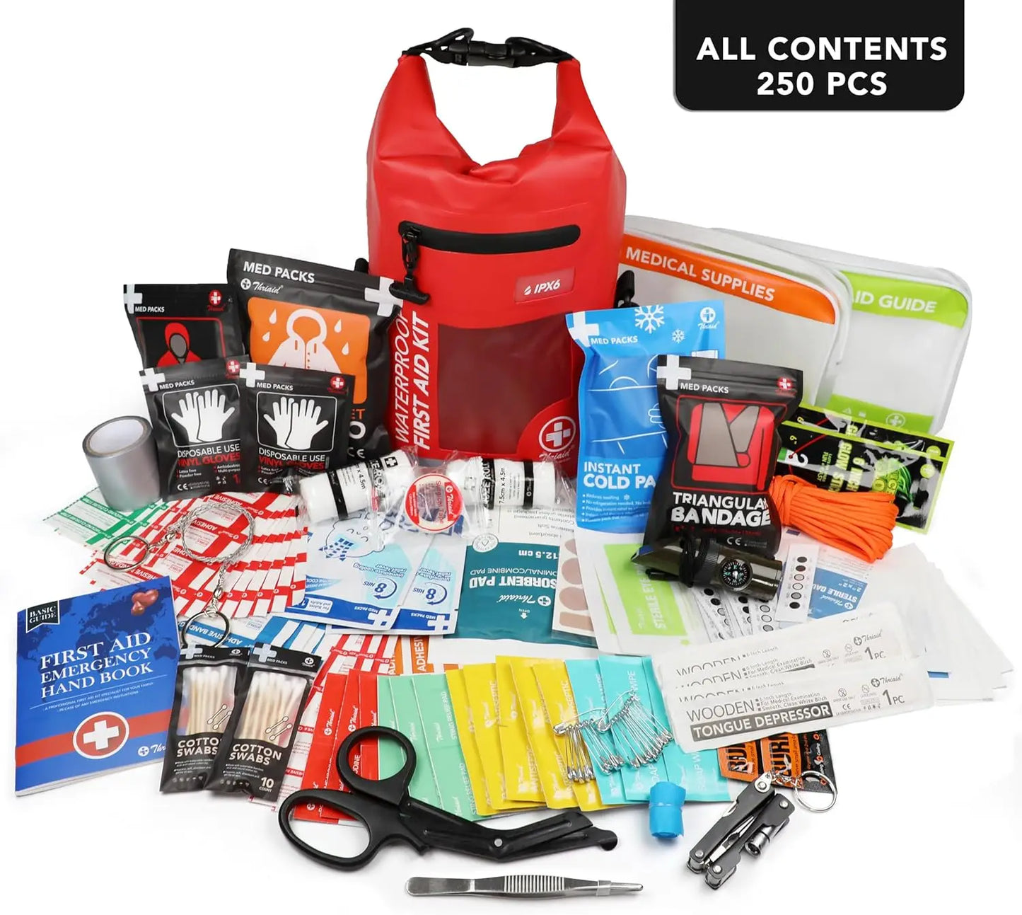 250-Piece Waterproof First Aid Kit With Reflective Dry Bag Outdoors