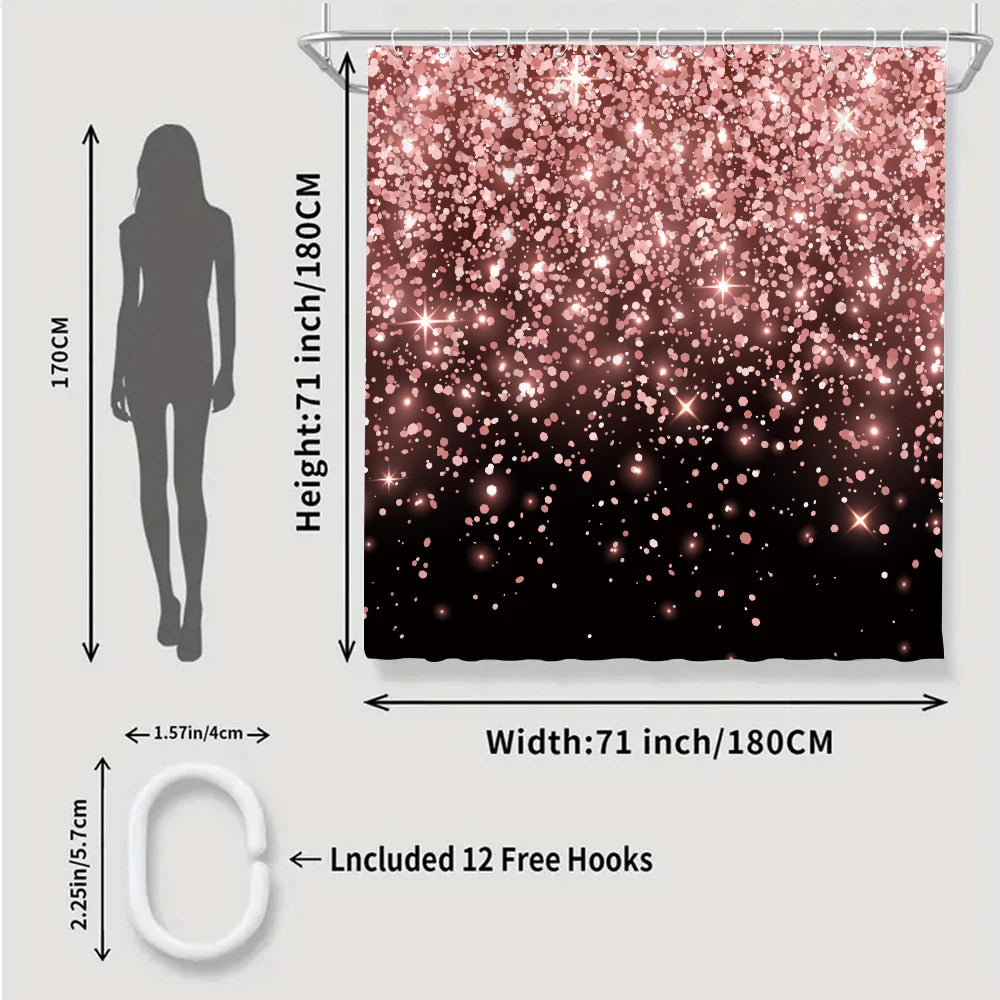 4pc black and pink shower curtain, 2D Flat Printing. Bathroom partition curtain, home decoration, modern home window