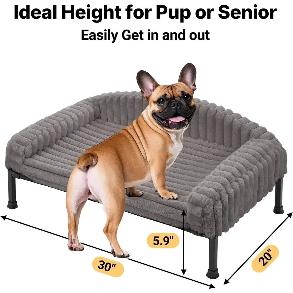 Elevated Dog Bed with Bolster Cushion, Plush Dog Couch Beds for Small Dogs, Washable Raised Pet Cot with Non-Slip Feet for Indoo