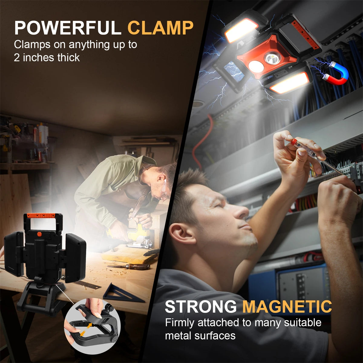 4000LM Magnetic & Clamp LED Work Light Rechargeable,4400mAh Portable FloodLight with 5 Modes,For Workshop, Car Repair,Emergency