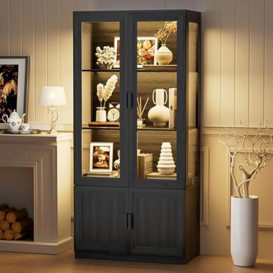 XMSJ Display Cabinet With Acrylic Doors And LED Curio Shelf