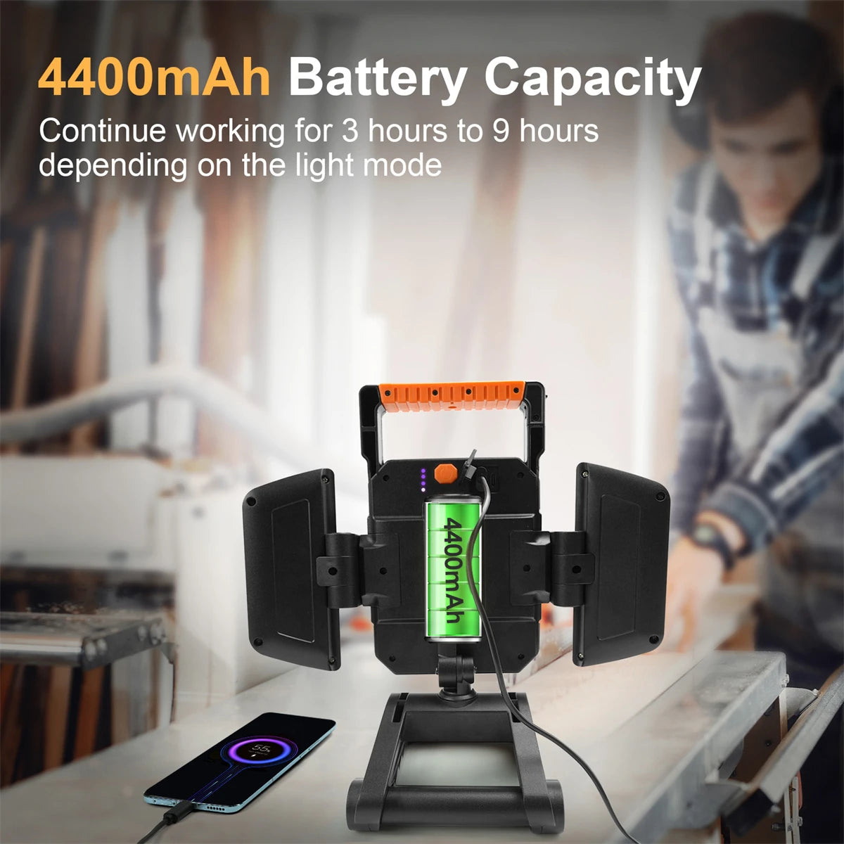 4000LM Magnetic & Clamp LED Work Light Rechargeable,4400mAh Portable FloodLight with 5 Modes,For Workshop, Car Repair,Emergency