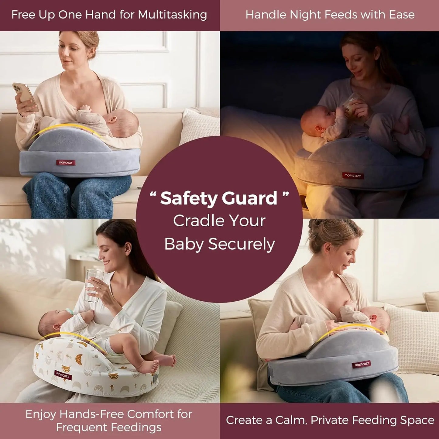 Ergonomic Nursing Pillow with Safety Fence - Firm Memory Foam, Adjustable & Washable Cover for Comfortable Breastfeeding