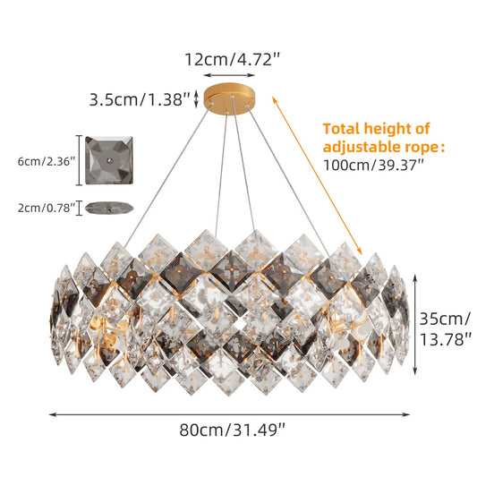LUVODI Crystal Chandelier Pendant Light Fixture Modern Hanging Ceiling Decor