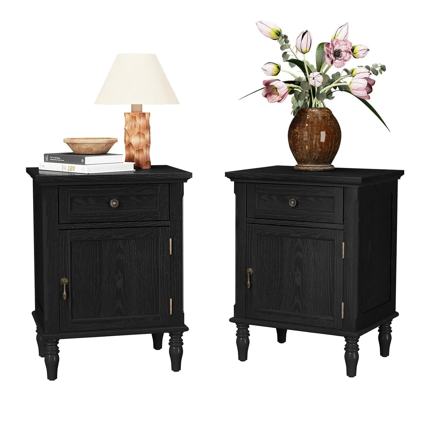 HUANZHUANG Nightstands Set Of Two Wood Bedside Tables With Drawer