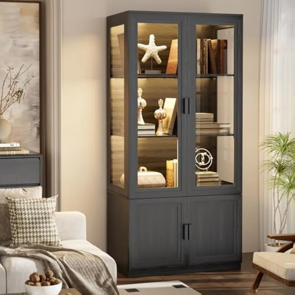 XMSJ Display Cabinet With Acrylic Doors And LED Curio Shelf