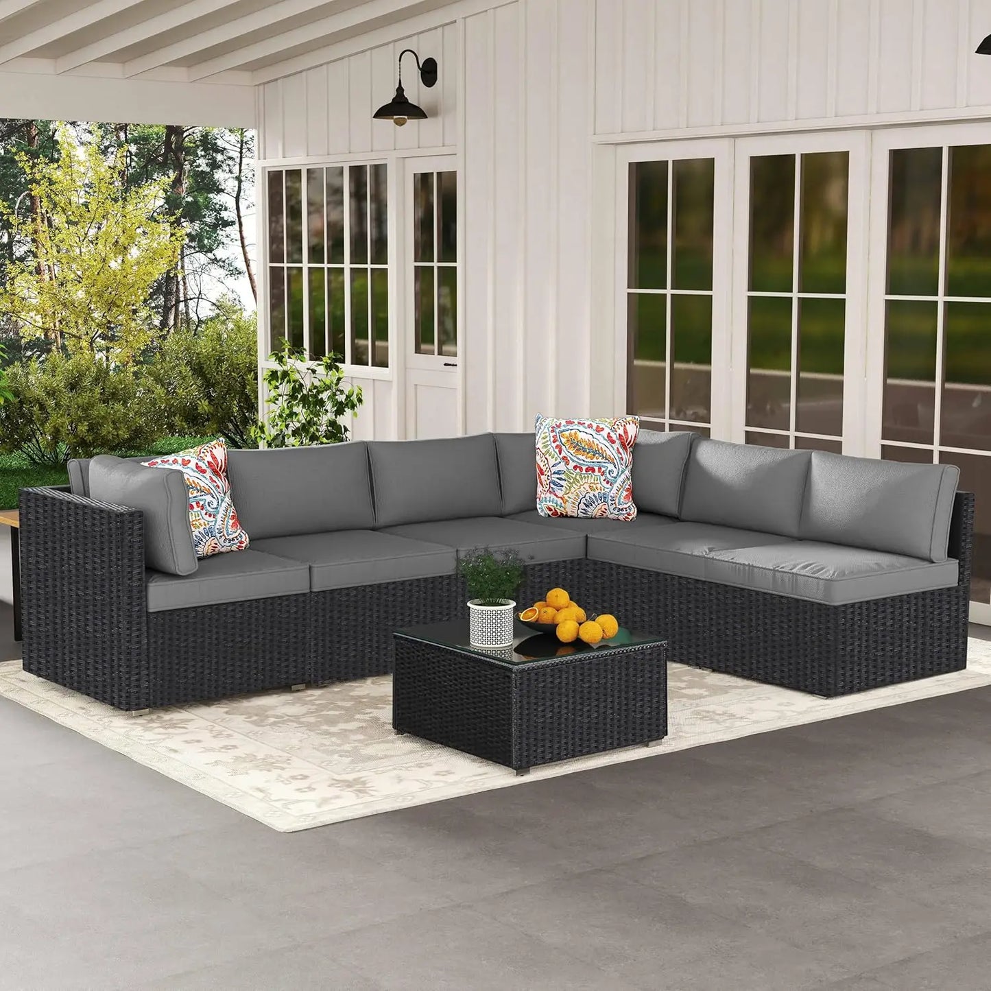 7-Piece Outdoor Patio Furniture Set Handwoven All-Weather Rattan