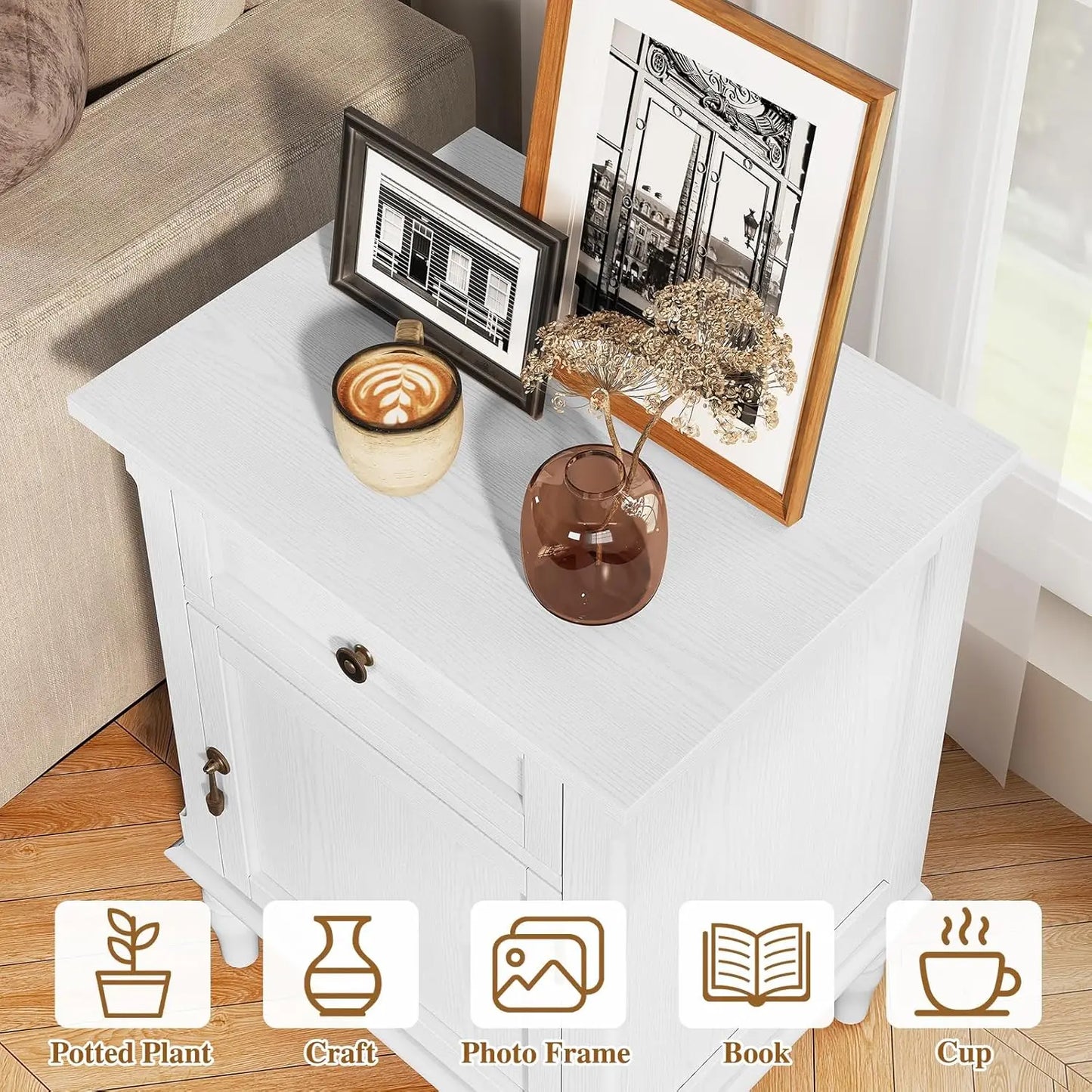 HUANZHUANG Nightstands Set Of Two Wood Bedside Tables With Drawer