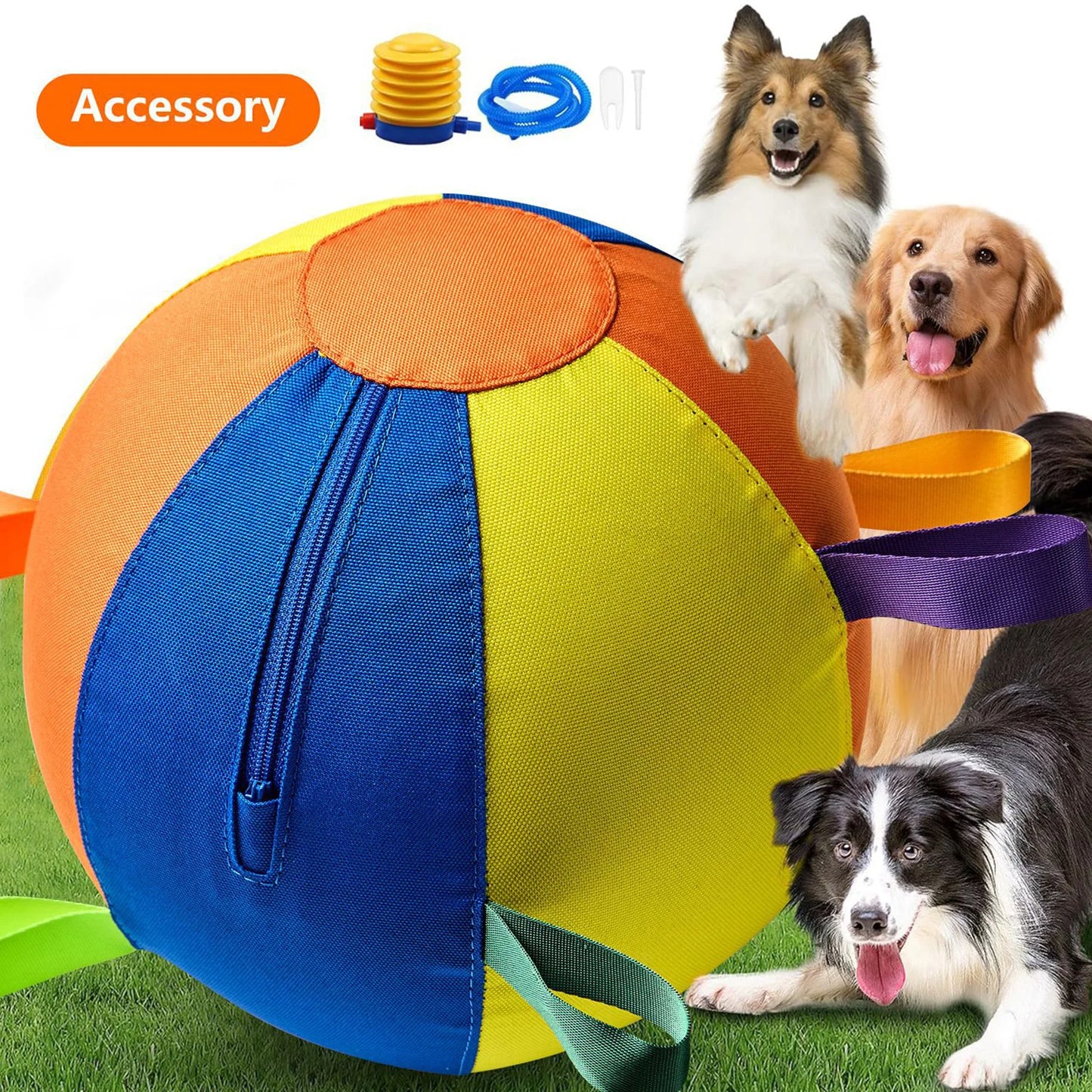 Calming Jumbo Ball with Straps Set Giant Herding Ball Inflatable Big Ball for Outdoor Pets Horse Shepherd Large Small Dog