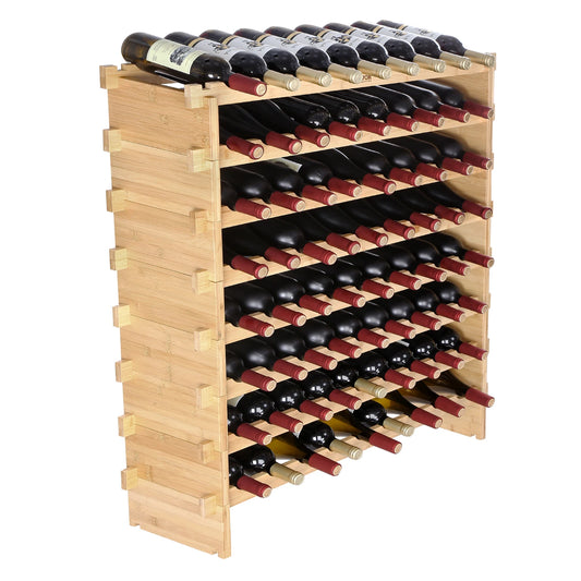 SucceBuy 8-Tier Bamboo Stackable Wine Rack Free Standing Storage
