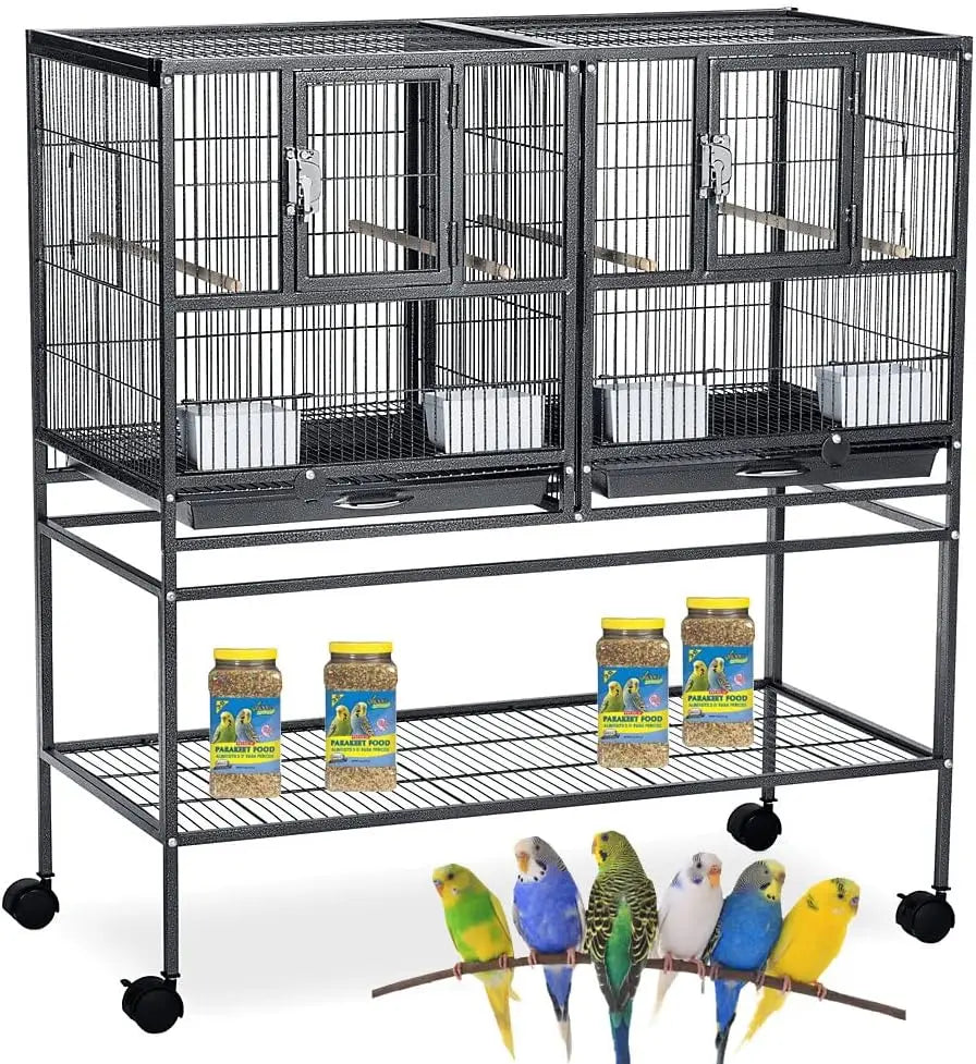 Combo Breeding Stacker Center Divided Breeder Bird Flight Double Rolling Cage with Side Breeding Nest