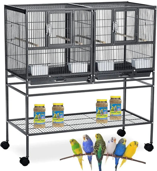 Combo Breeding Stacker Center Divided Breeder Bird Flight Double Rolling Cage with Side Breeding Nest