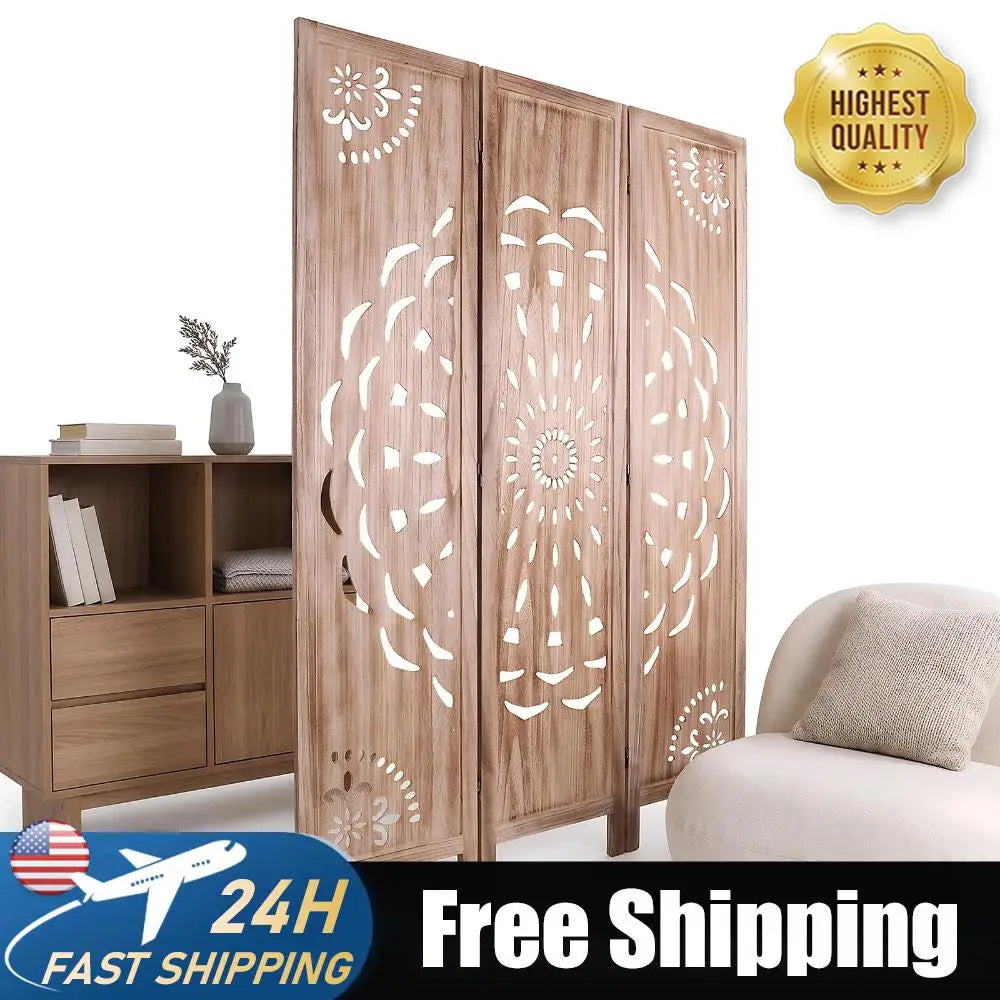 LAIMANEI Boho Wood Room Divider Privacy Screen Indoor Patio