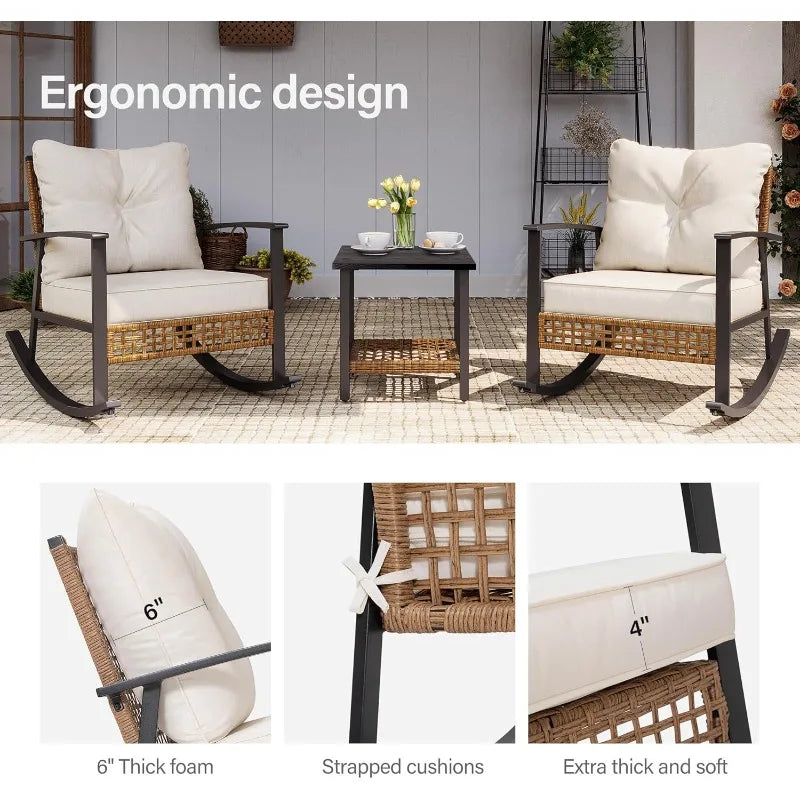 Rocking Bistro Set Outdoor Patio Furniture With Cushions And Table